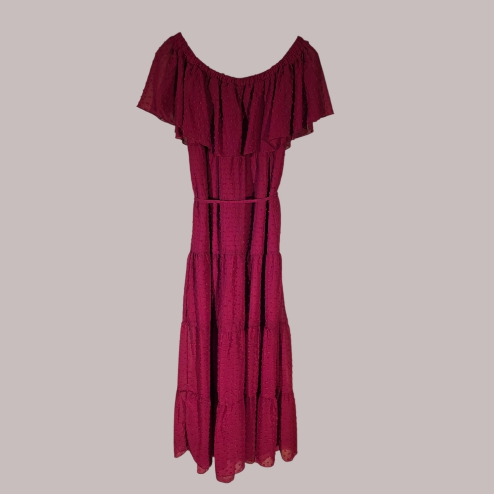 Burgandy Summer Off-Shoulder Maxi Dress Sheer - Picture 5 of 11